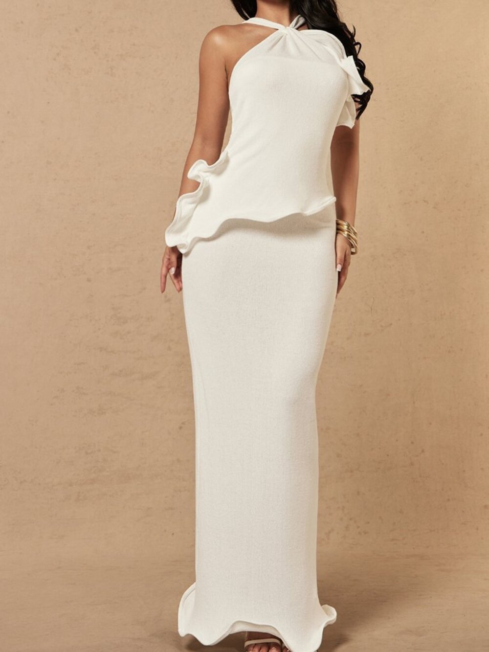 White Elegant Women's Party Backless Halter Neck Dress - Picture 7 of 7